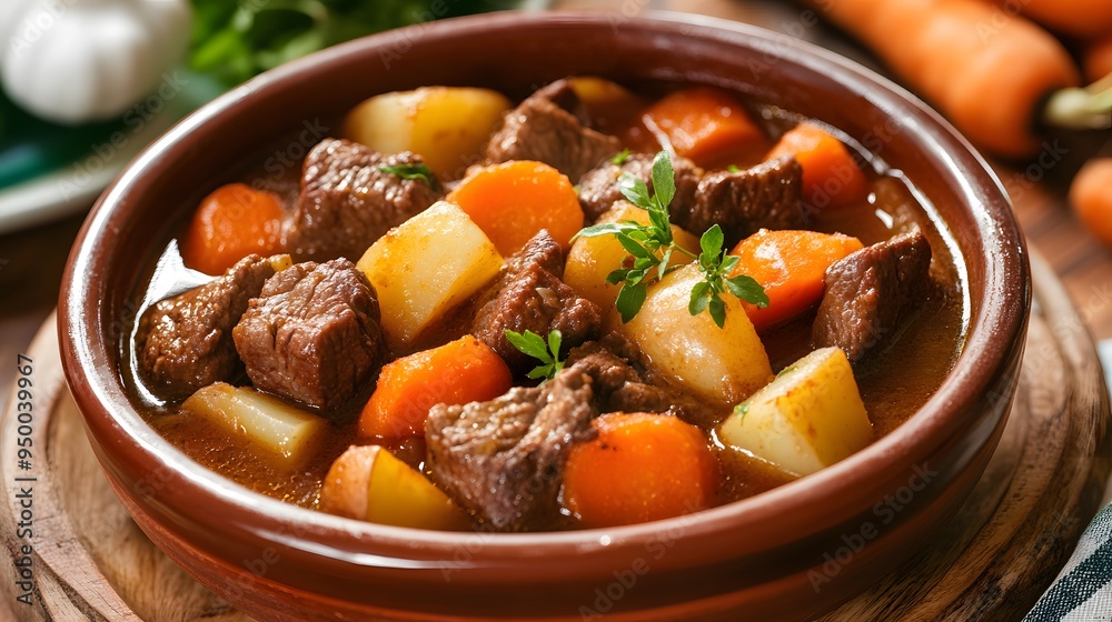 A hearty bowl of beef stew with potatoes and carrots. A hearty bowl of beef stew with potatoes and carrots.