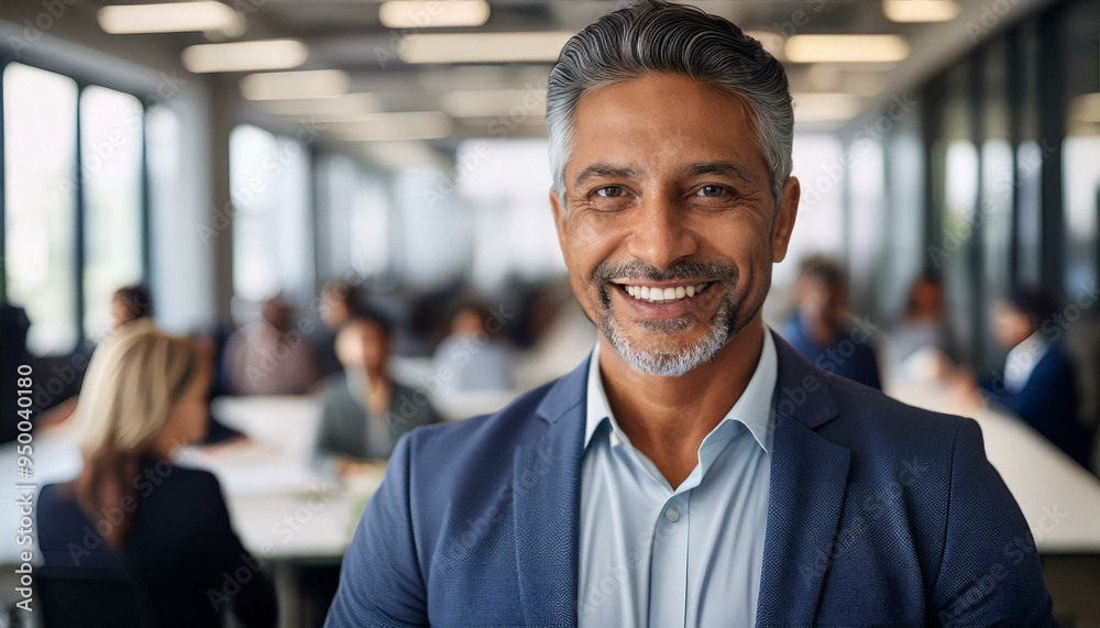Contentment in Collaboration A seasoned professional radiates contentment amidst a bustling workplace, his serene smile reflecting the positive productive atmosphere collaborative work environment Contentment in Collaboration A seasoned professional radiates contentment amidst a bustling workplace, his serene smile reflecting the positive productive atmosphere collaborative work environment