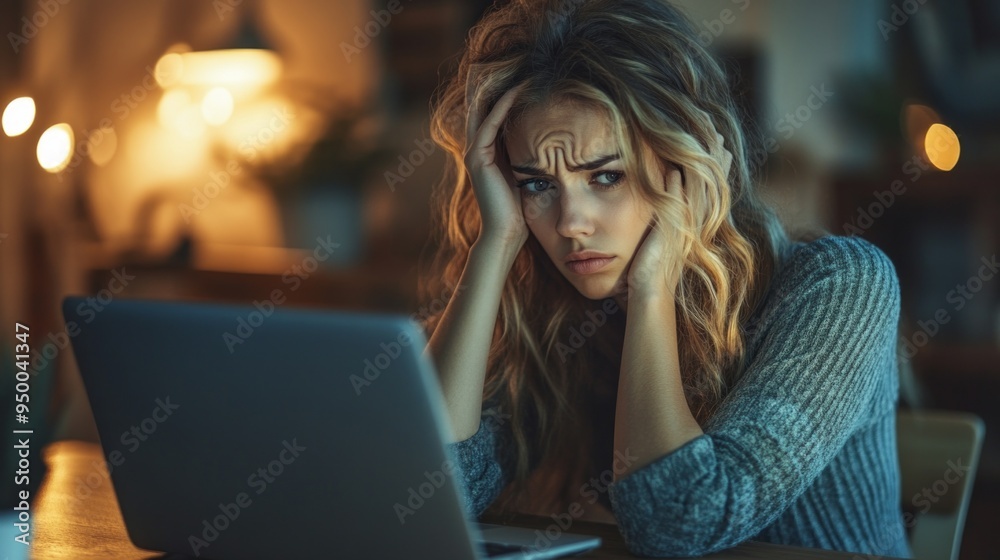 A woman is sitting at a table with a laptop in front of her A woman is sitting at a table with a laptop in front of her
