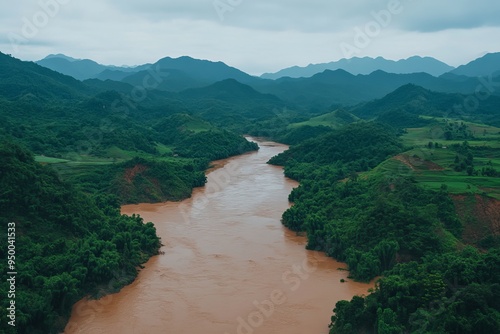A barren mountainside is inundated by massive floodwaters