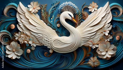 Featuring a swan, peacock, or other graceful birds as a stucco relief