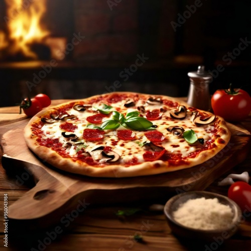 Wallpaper Mural A delicious freshly baked greek pizza with feta cheese, olives, tomato, and green pepper Torontodigital.ca