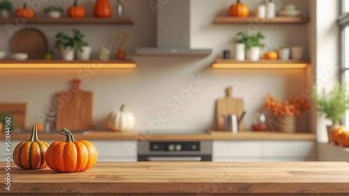 Pretty autumn kitchen with copy space photo