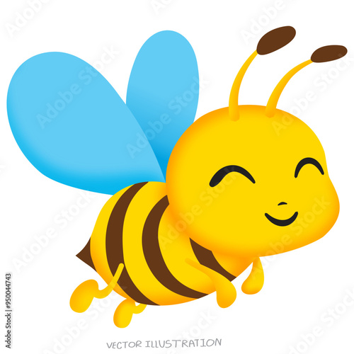 Yellow bee with blue wings flying, vector illustration