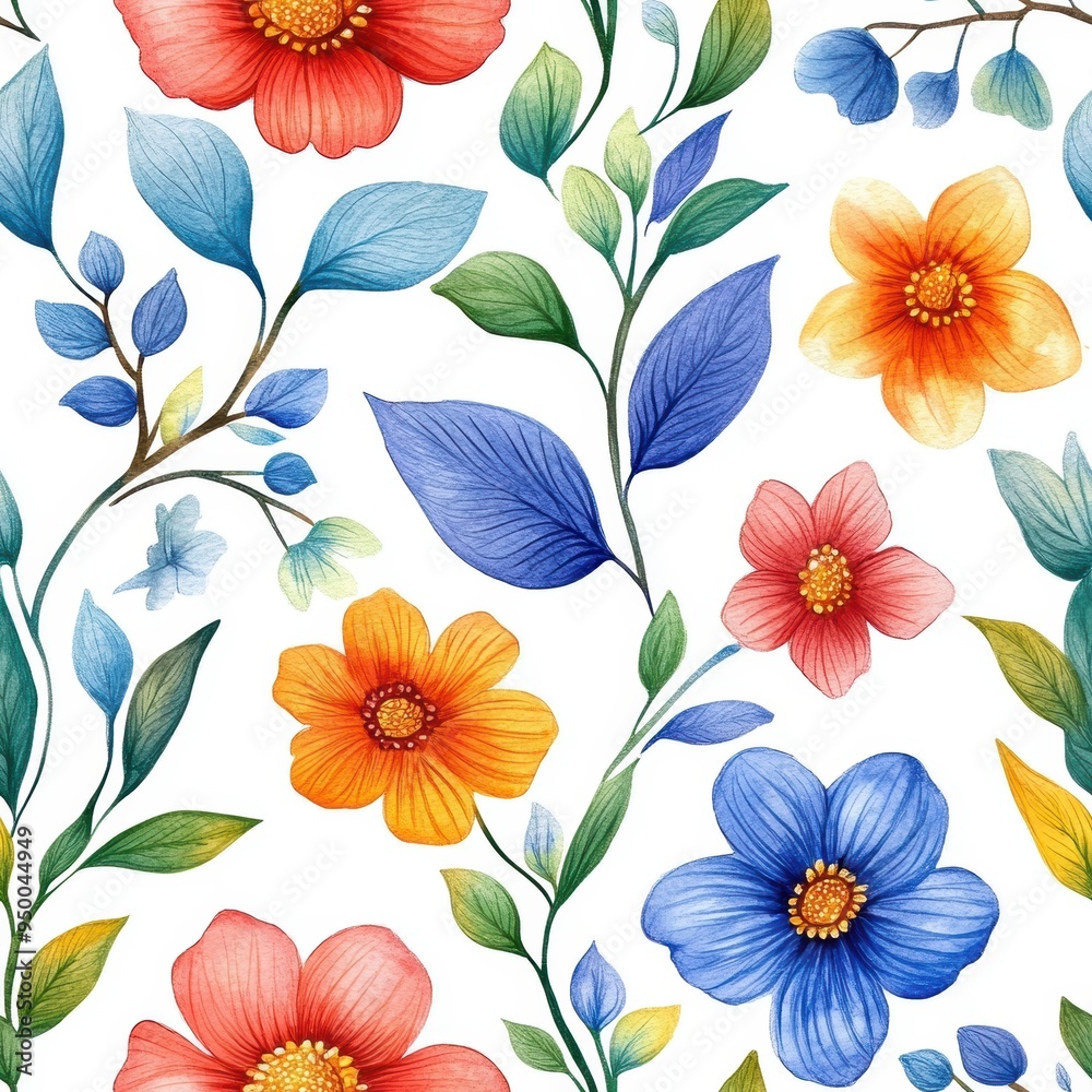 Fototapeta premium Watercolor Floral Seamless Pattern