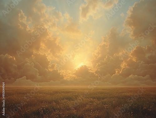 Ozonetinged sunlight filtering through fading stratus clouds, casting a gentle light over the landscape, Stratus Fading Ozone, Filtered light serenity photo