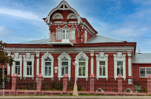 Russia Bryansk region Zlynka wooden lace on a cloudy summer day photo