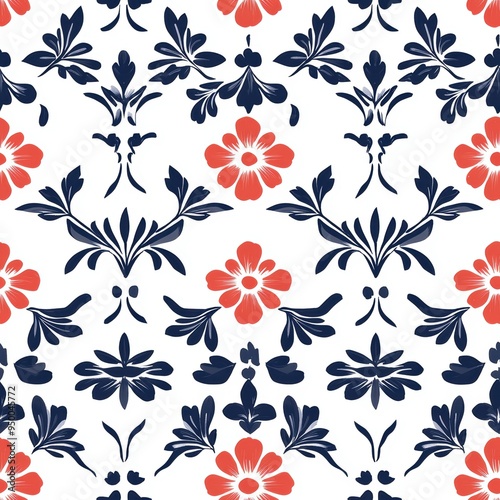 Wallpaper Mural Seamless Floral Seamless Pattern in Red and Blue Torontodigital.ca