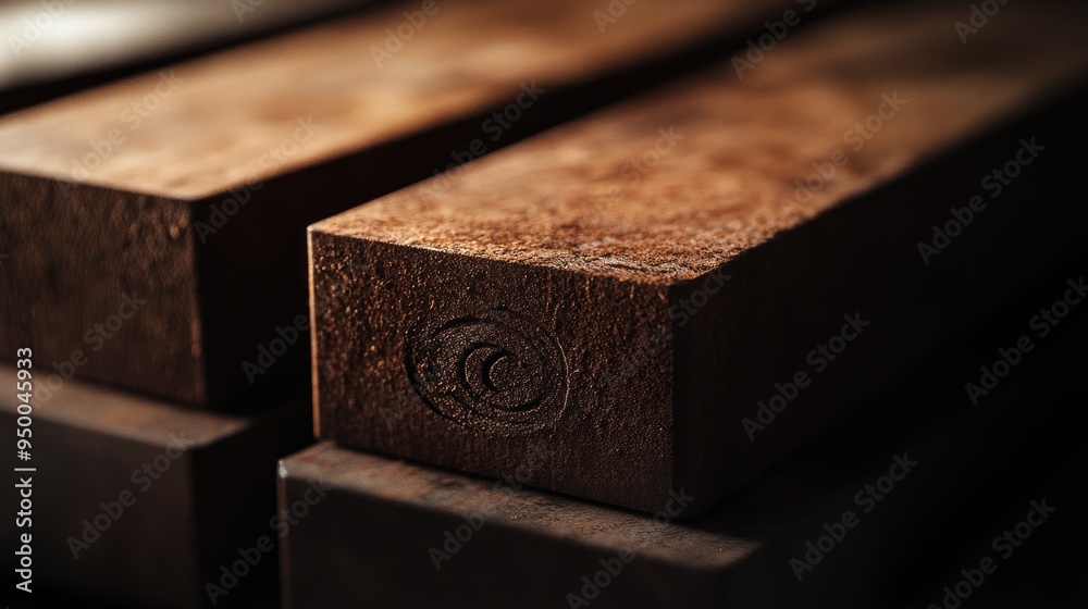 Close-up of Wooden Blocks with a Carved Symbol