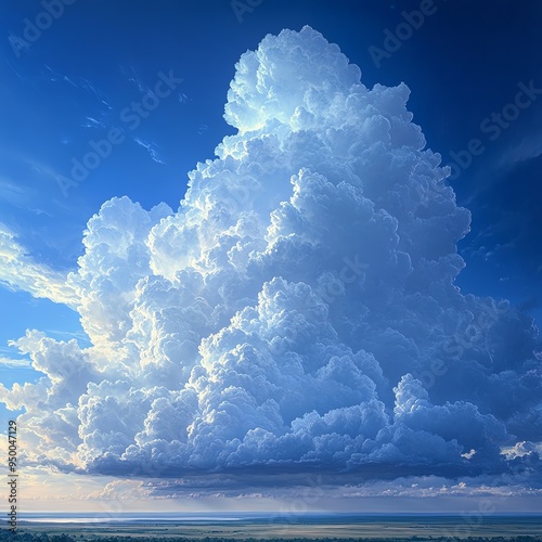 Towering nimbus clouds dominating a vast sky, with the expansive troposphere creating a dramatic and powerful scene, Nimbus Vast Troposphere, Stormy sky spectacle