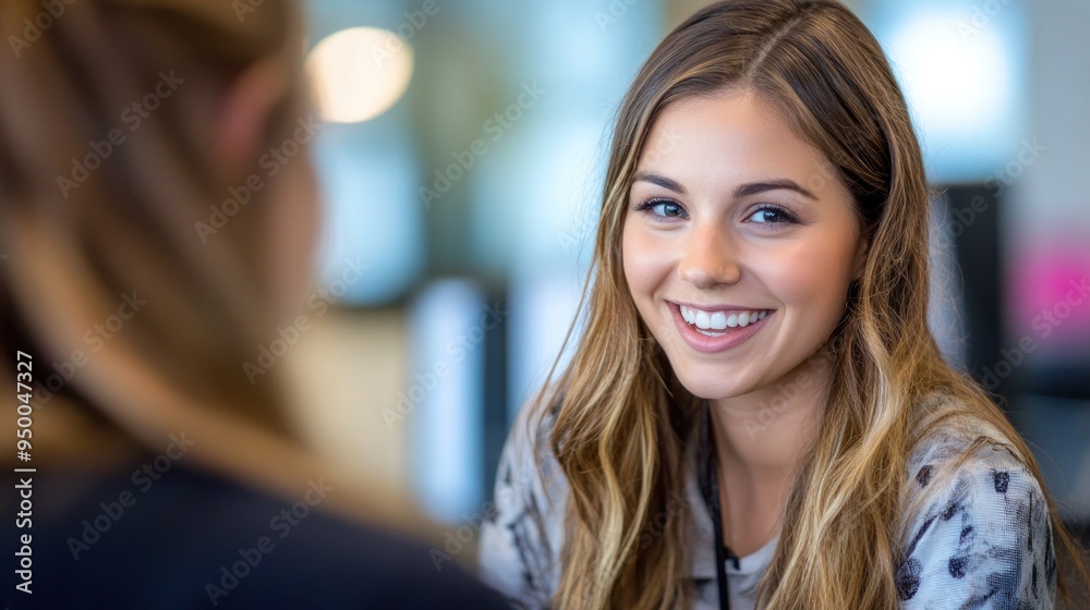 Smiling Woman in a Conversation