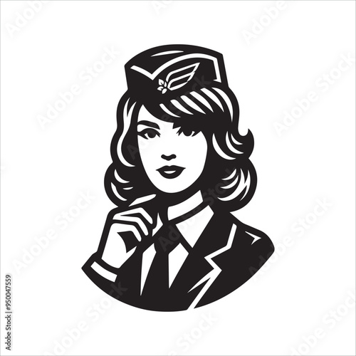 Experienced Air Hostess vector illustration silhouette