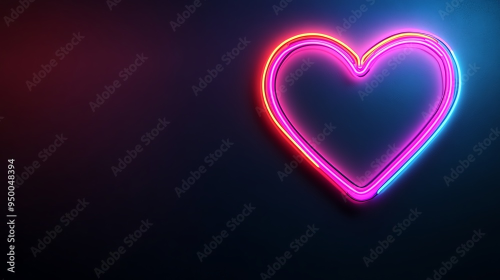 Neon heart sign glowing on a dark background. Neon heart sign glowing on a dark background.
