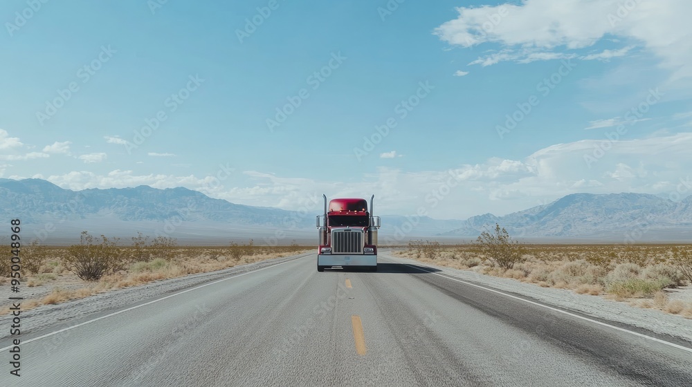 Nevada desert highway with a new semi-truck driving front, emphasizing the power and endurance of modern transportation. Nevada desert highway with a new semi-truck driving front, emphasizing the power and endurance of modern transportation.