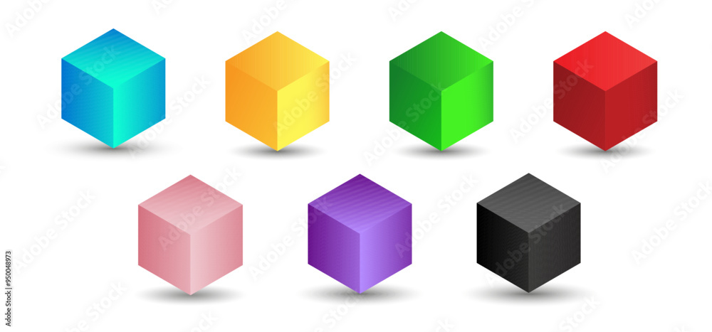 Set of vector cubes with gradients for game, icon, packaging design or logo. Cube illustration isolated on white background. Minimalist style abstract cube icon. Platonic solid. Icon. Set of vector cubes with gradients for game, icon, packaging design or logo. Cube illustration isolated on white background. Minimalist style abstract cube icon. Platonic solid. Icon.