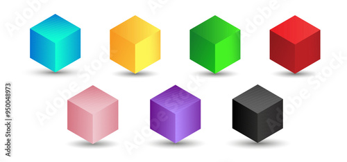 Set of vector cubes with gradients for game, icon, packaging design or logo. Cube illustration isolated on white background. Minimalist style abstract cube icon. Platonic solid. Icon.