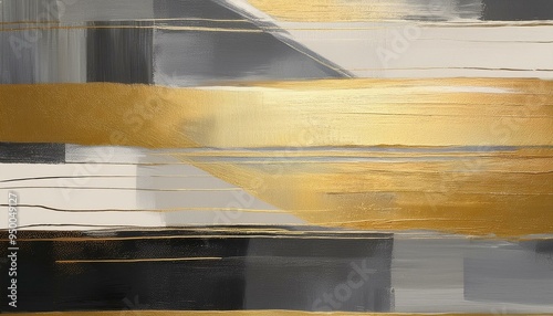 modern geometric stripes painting, paint strokes. beige, gray and gold colors