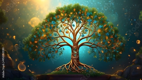 Beautiful sacred symbol of the tree of life. Individuality, prosperity, and the idea of growing Digital art