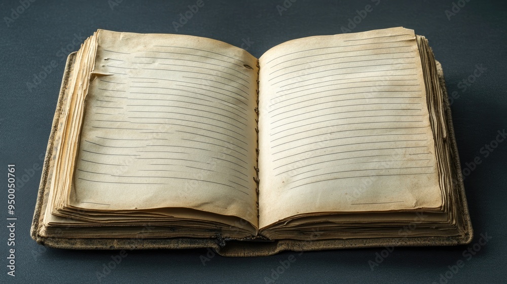 Open notebook lying flat with blank pages, set against a dark backdrop, ready for creative design or text insertion. Open notebook lying flat with blank pages, set against a dark backdrop, ready for creative design or text insertion.