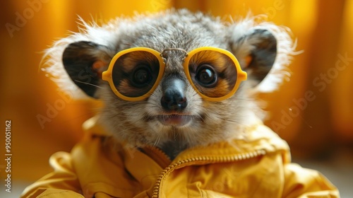 Animal Skateboarders on Bright Yellow Background: Funny and Cute Yod and Friends Enjoying an Extreme Leisure Drive photo