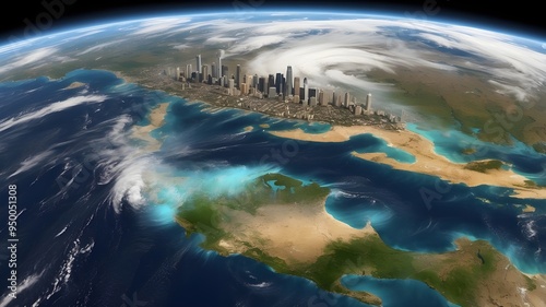 Space view of the American hurricane Ian in the state of Florida, showing how climate change is affecting American cities. 3D