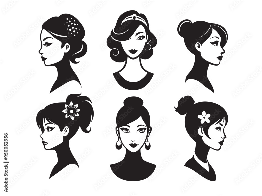 Black women silhouette face and hair style vector art , Black women silhouette face and hair style vector art ,
