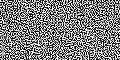 Turing reaction diffusion monochrome seamless pattern with chaotic motion. Linear design with biological shapes. Organic lines in Memphis. abstract truing organic wallpaper background.	