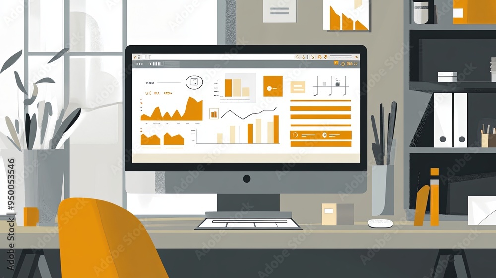 Elevating User Experience: Minimalist Office Sketch, Monitor Displaying ...