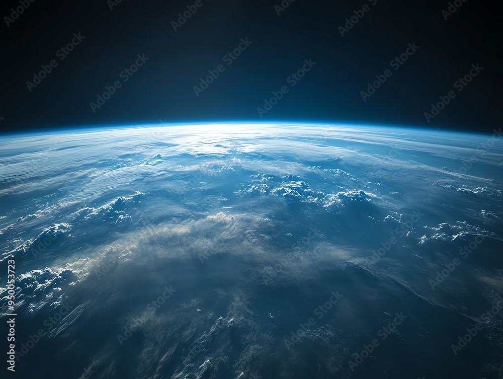 Fototapeta premium A vast overcast sky blending into the endless layers of the stratosphere, capturing the depth of Earths atmosphere, Overcast Endless Stratosphere, Atmospheric depth