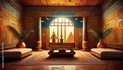 Room interior in ancient Egyptian style. AI
