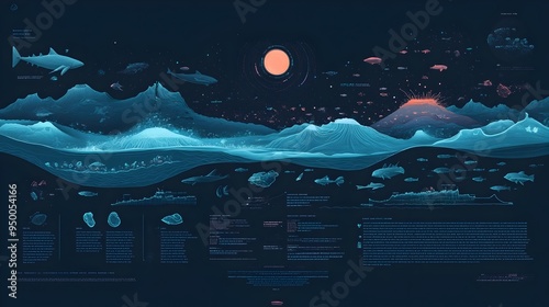 Detailed infographic illustrating the deepest locations in the major oceans of the world providing a comprehensive visual representation of oceanic topography and geographic features photo