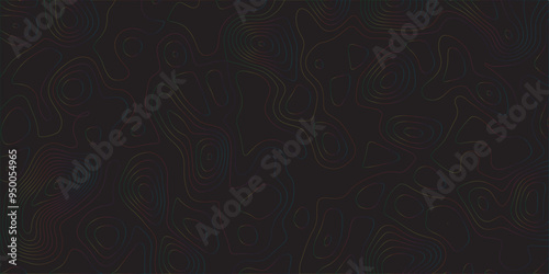 Abstract black colorful gradient Topographic line map pattern background. Contour elevation topographic and textured Background Modern design with black background with topographic wavy Patte. 