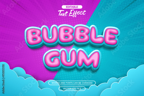 Bubble gum editable text effect with clouds decoration