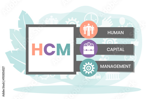HCM - Human Capital Management acronym. business concept background. Vector illustration for website banner, marketing materials, business presentation, online advertising
