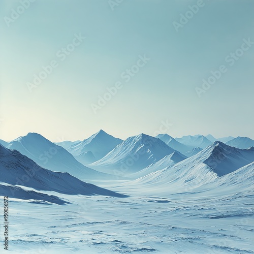 Distant mountains layered with fluffy, snowcovered ridges, under a clear, pale winter sky, Fluffy Distant Layers, Majestic winter view