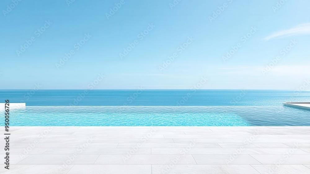 Naklejka premium Contemporary villa with infinity pool and minimalist interiors, luxury lifestyle in tropical locations