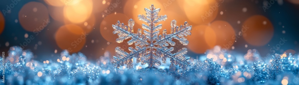 A beautiful snowflake surrounded by shimmering blue light and warm bokeh, capturing the essence of winter magic. A beautiful snowflake surrounded by shimmering blue light and warm bokeh, capturing the essence of winter magic.