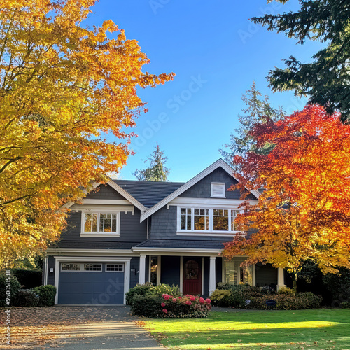 A beautiful house in the autumn