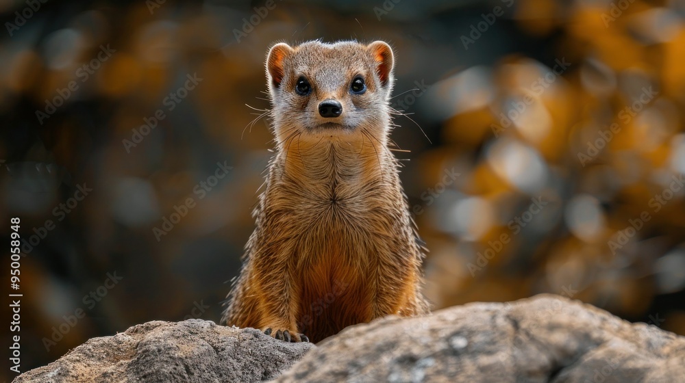 Fototapeta premium Defensive Dwarf Mongoose in Zoo: Helogale Parvula Portrait Intently Staring at Camera in Germany