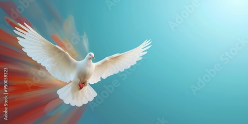 Winged dove descends in fiery flames, representing the Holy Spirit of the New Testament. Symbolizing power, conviction, and faith, this image embodies the spirit of Pentecost and Easter. photo