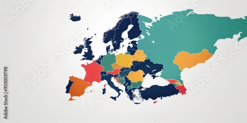 A colorful map of Europe with the countries of France, Germany, Italy, and the United Kingdom