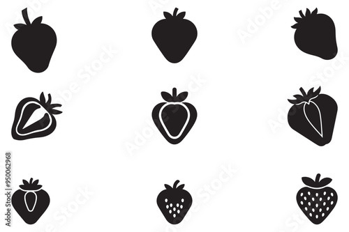 A collection of strawberry silhouettes in various shapes, presented as an isolated vector illustration. photo