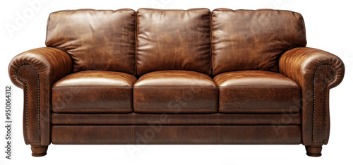 PNG Elegant brown leather sofa