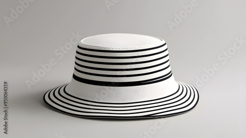 3D Render of a Simple Flat White Bucket Hat with Black Strap, Highlighting Minimalist Fashion and Versatile Accessories, Ideal for Depicting Trends in Casual Wear, Modern Apparel Design, and the Fusio photo