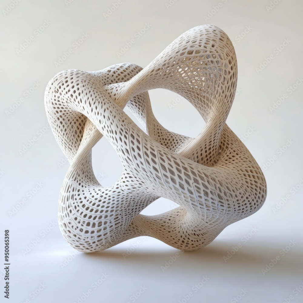 A 3D-printed abstract sculpture showcasing intricate mesh patterns. A 3D-printed abstract sculpture showcasing intricate mesh patterns.