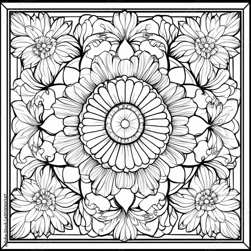 Symmetrical Floral Mandala with Delicate Petal Arrangements for Mindful Coloring