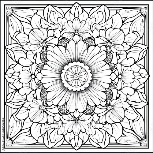 Radiant Floral Mandala with Concentric Petal Arrangements for Art Therapy