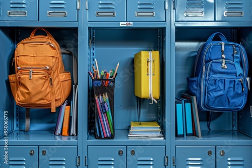 A clean and organized locker with school supplies and books