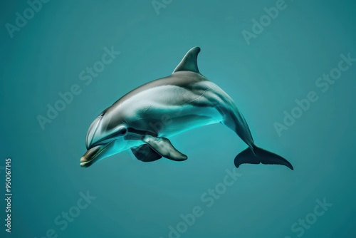 A graceful dolphin gliding through crystal-clear waters, showcasing its beauty and playful nature in a serene underwater environment.