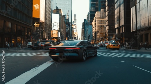Black Car Driving Through City Street